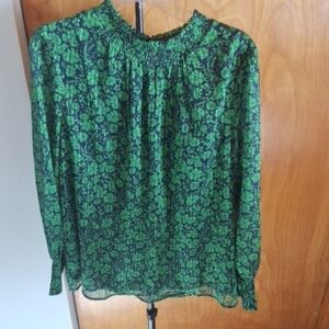 Skies Are Blue Green and Black Floral Blouse